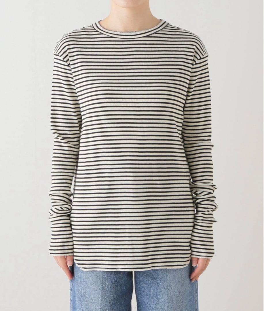 BORDER RIB LONGSLEEVE T-SHIRT ホワイト
