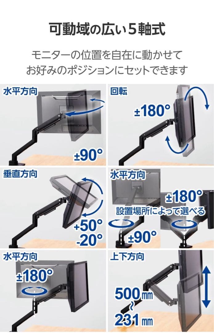 エレコム モニターアーム 17~49インチ 2～20kg DPA-SS11BK