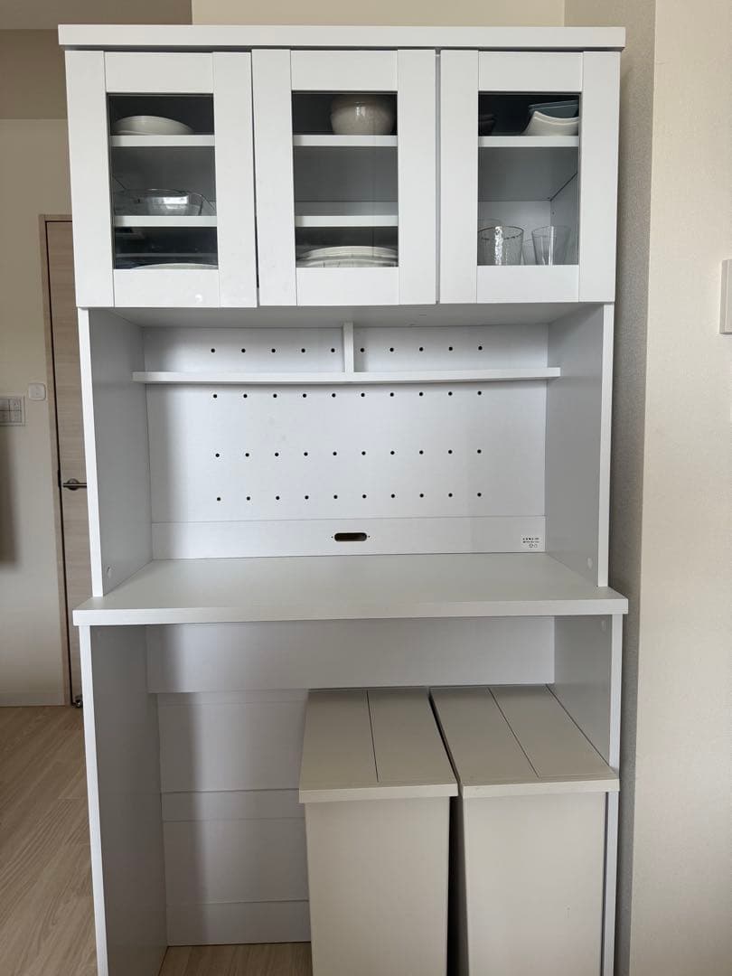 LOWYA ロウヤ 食器棚 ゴミ箱上ラック 幅90cm ホワイト