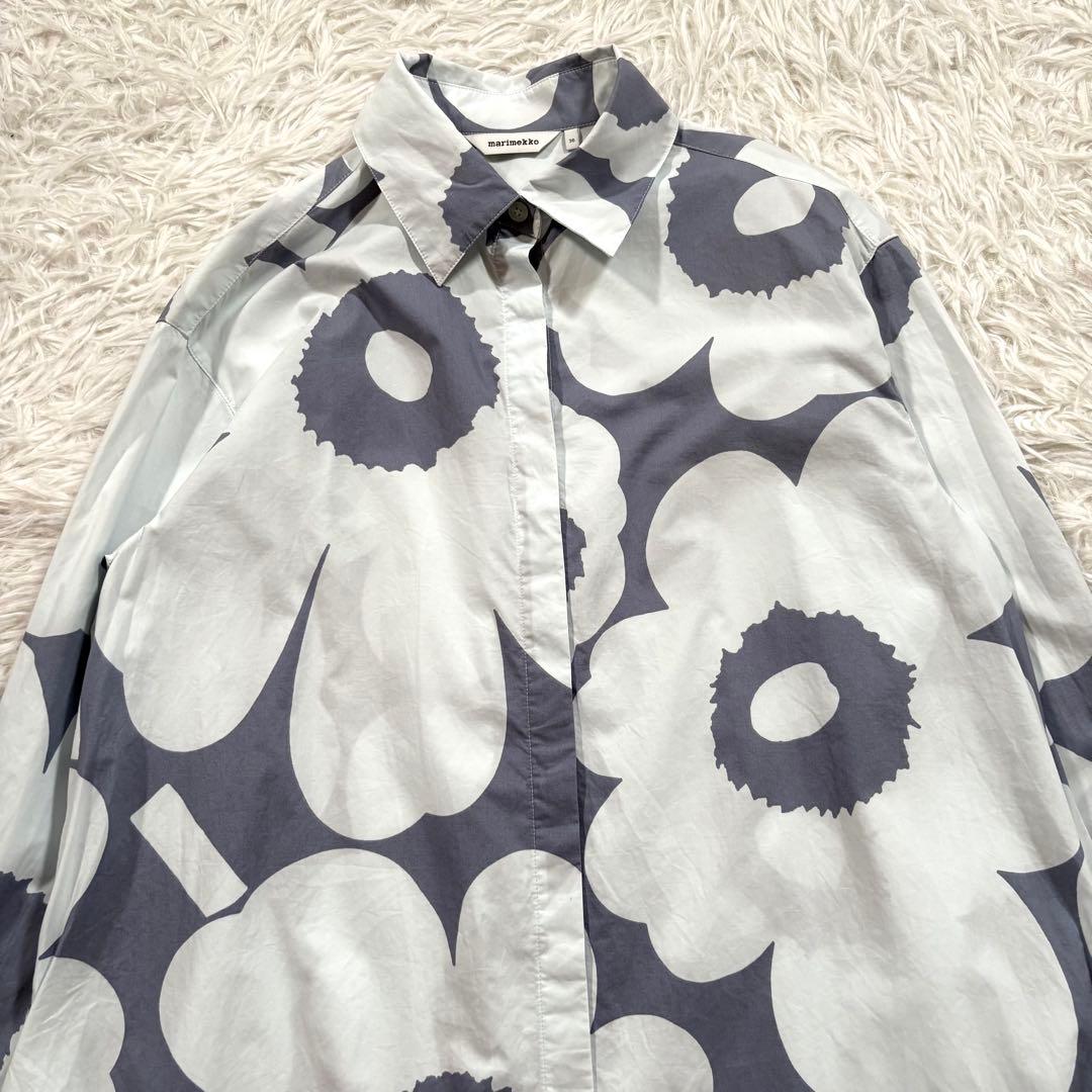 marimekko マリメッコ　シャツワンピース　ウニッコ　ライトブルー