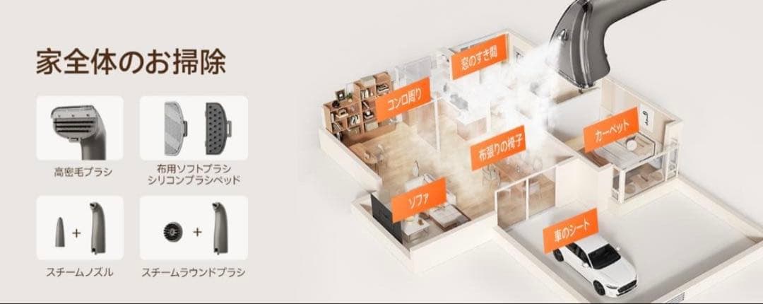 100℃蒸気噴射　超強力吸引 uwant B400　リンサークリーナー スチーム