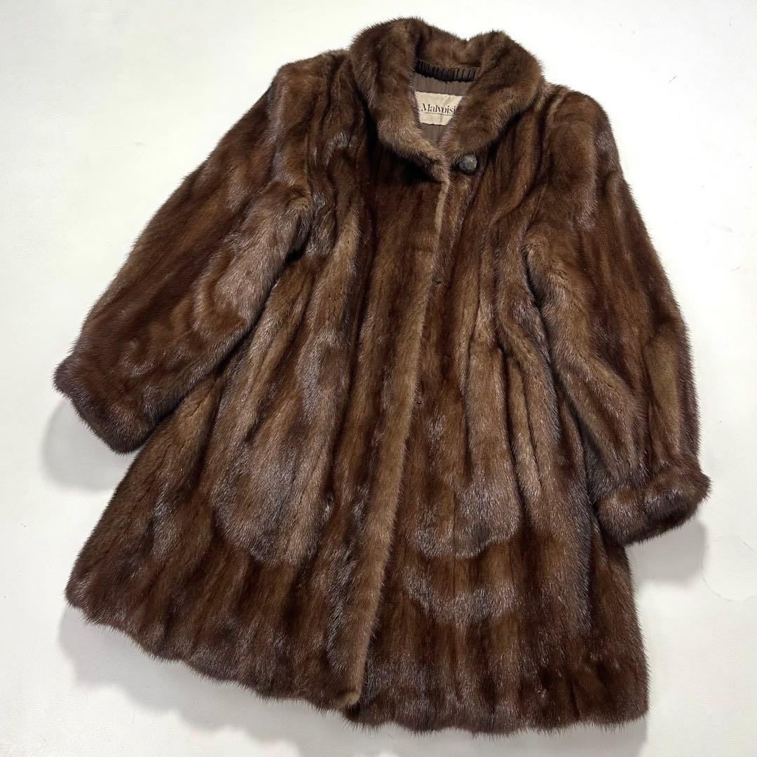 ツヤ◎毛並み◎デミバフミンク ファーコート 丸襟 Aライン　本毛皮　なめし柔らか