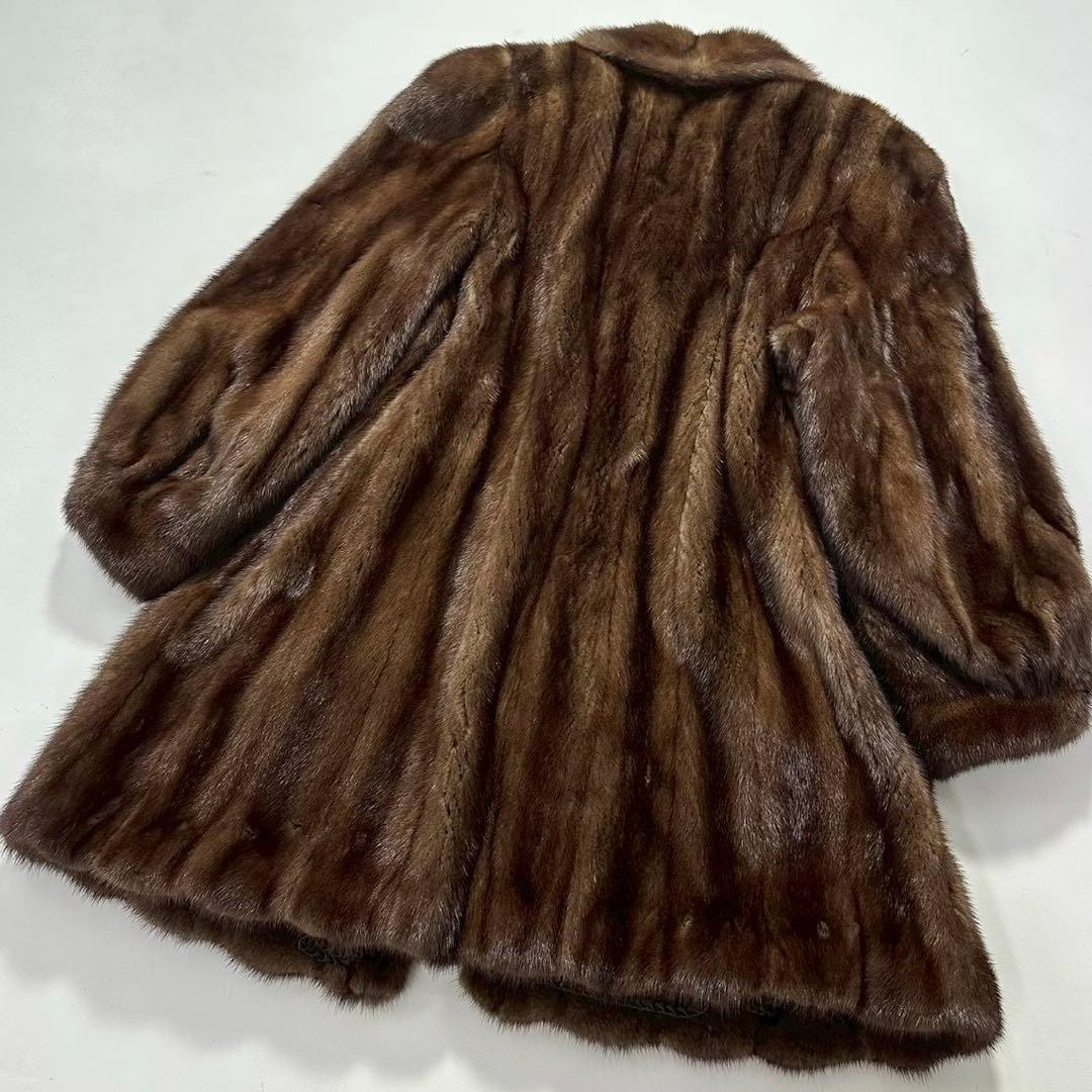 ツヤ◎毛並み◎デミバフミンク ファーコート 丸襟 Aライン　本毛皮　なめし柔らか