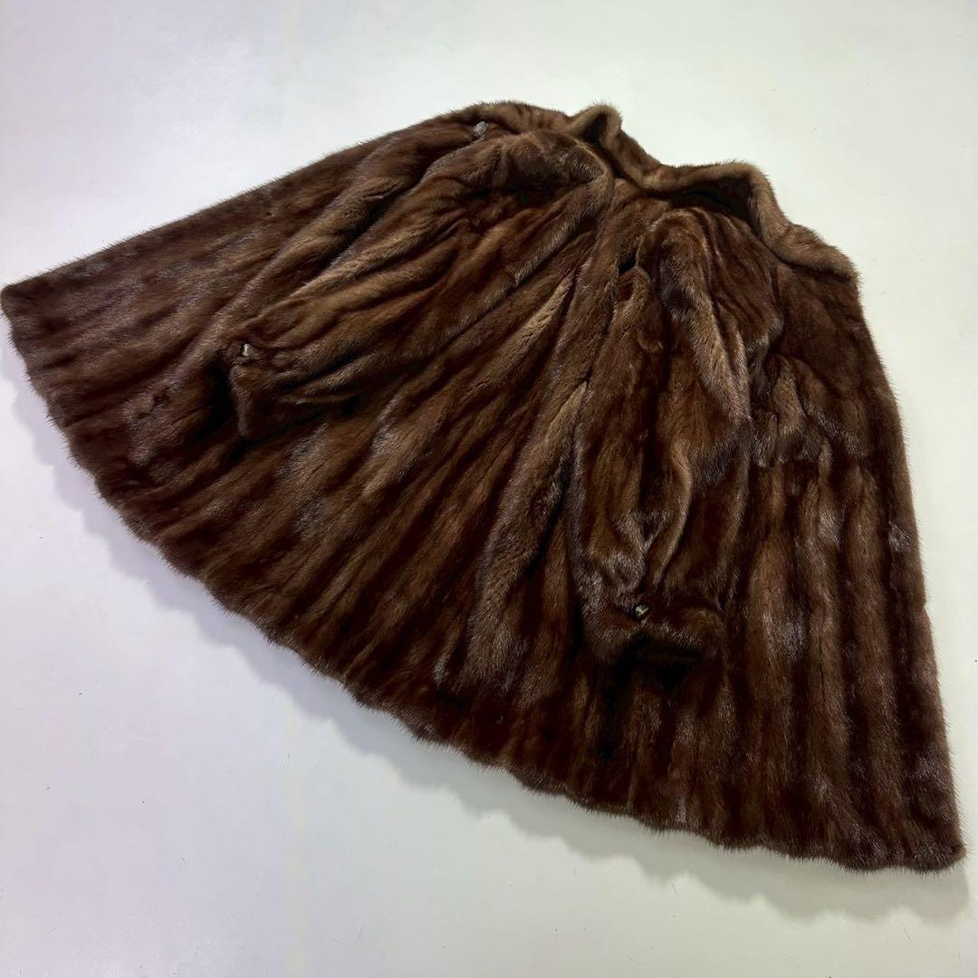 ツヤ◎毛並み◎デミバフミンク ファーコート 丸襟 Aライン　本毛皮　なめし柔らか