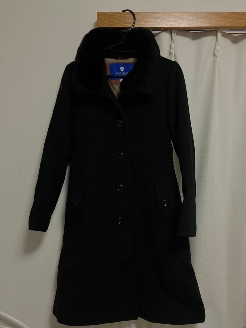 定価8万円超　BLUE LABEL ブラック ファー襟ウールコート