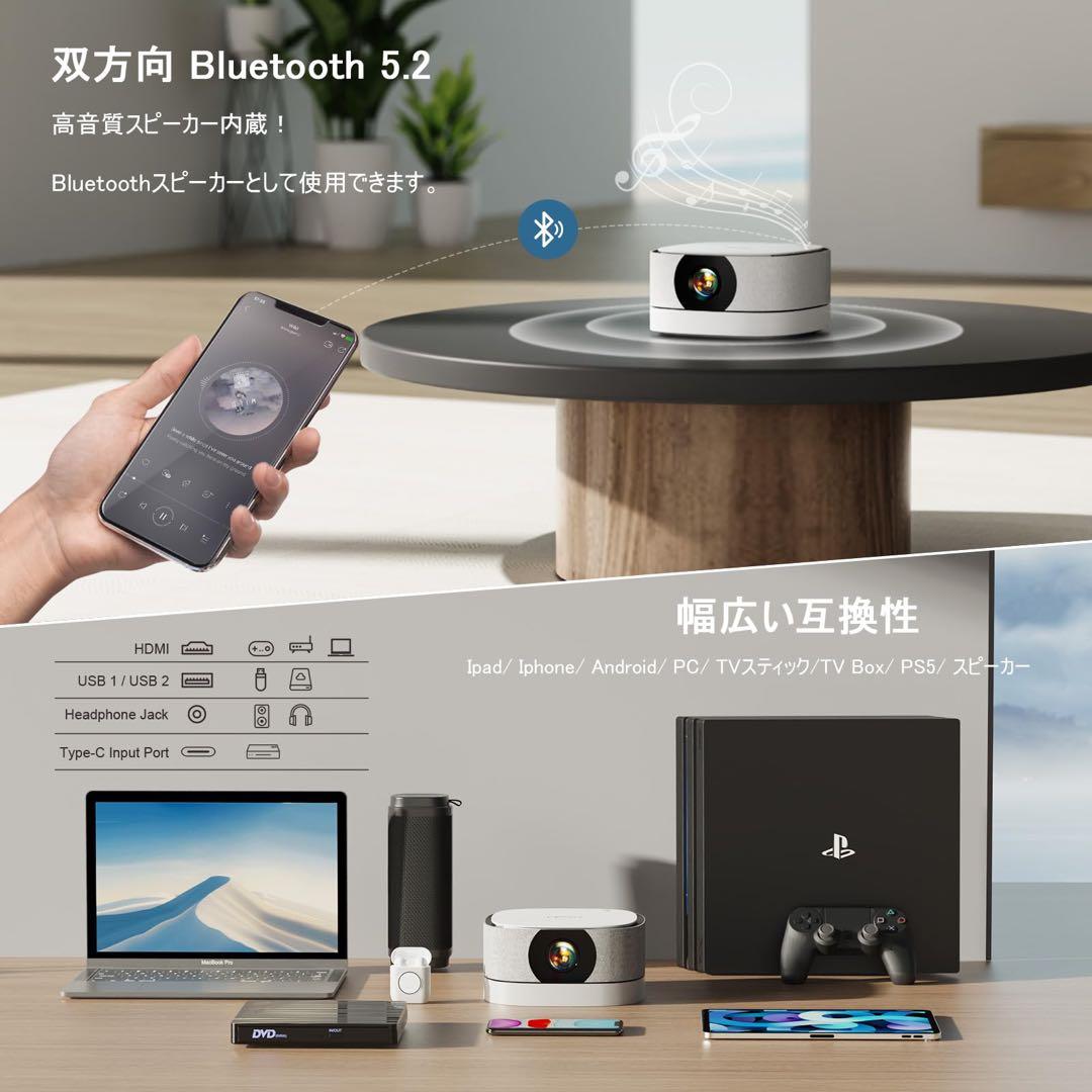 プロジェクター小型　電動フォーカスLisowod 17000lm着脱式バッテリー