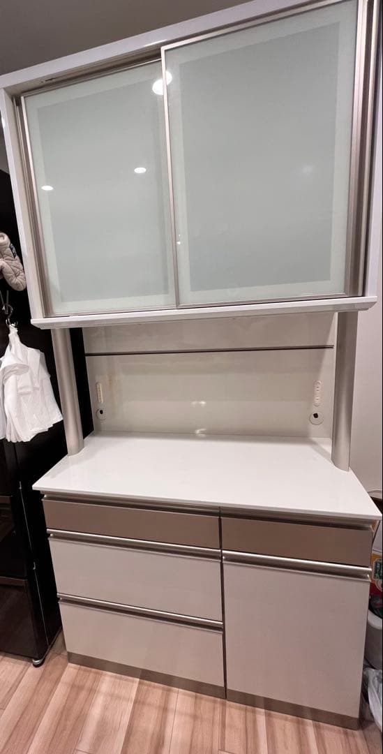 綾野製作所　食器棚　幅100cm ホワイト　ソフトクローズキッチンボード