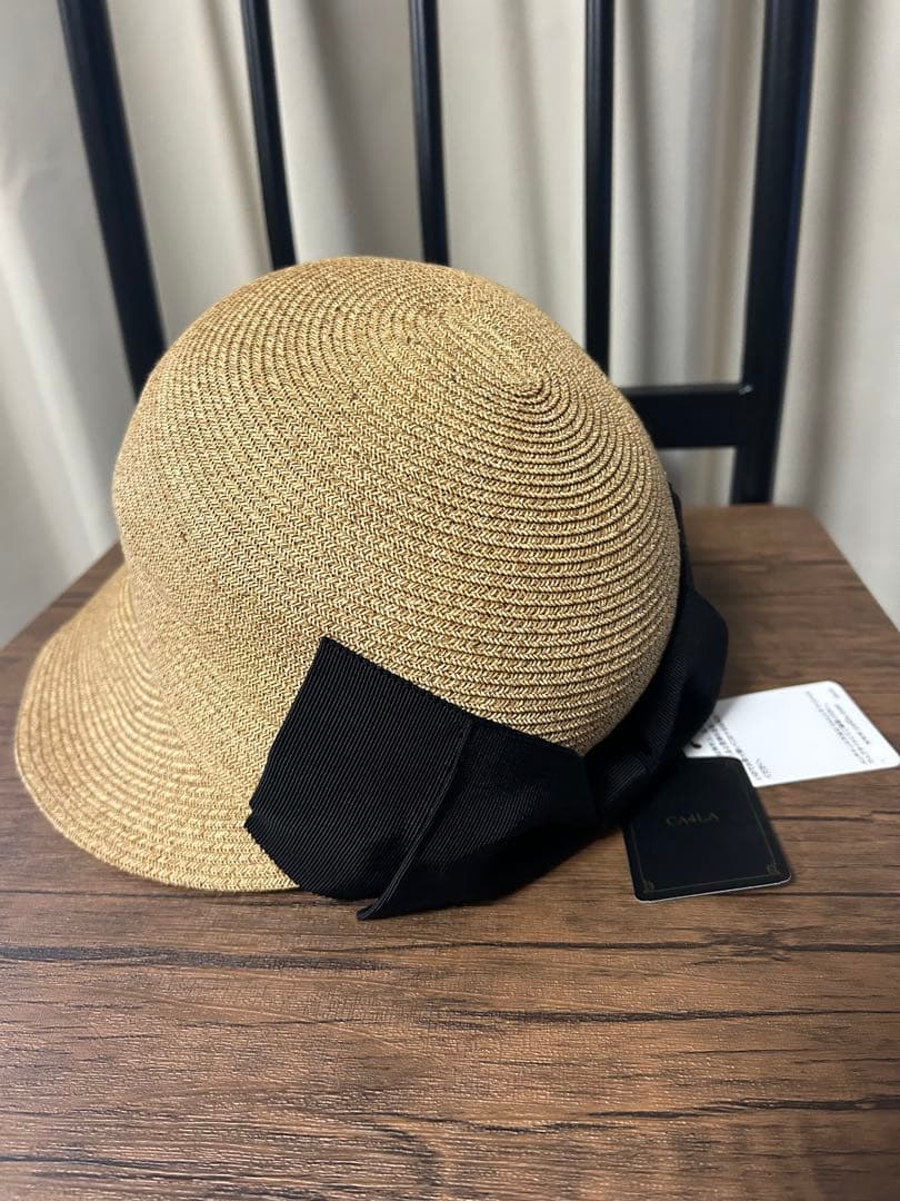 ca4la カシラ　キャスケット　麦わら　リボン付きベージュストローハット　新品