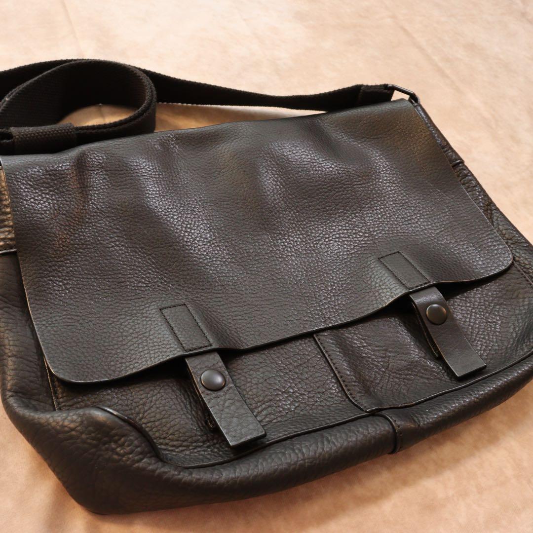 00s old gap レザーメッセンジャーバッグ ブラック 牛革 ショルダー