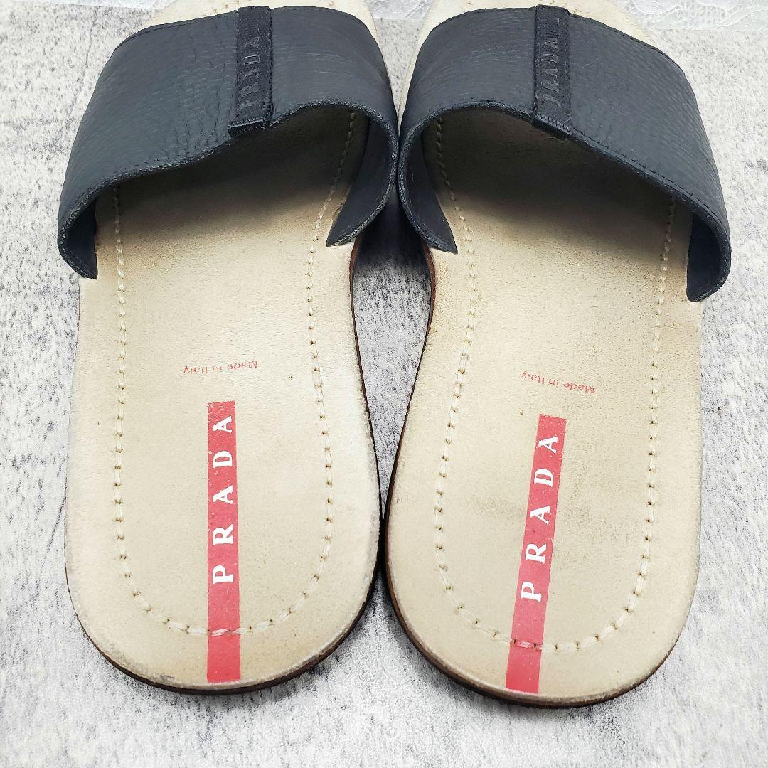 プラダ✨レザー スライドサンダル スリッパ 26～26.5cm 黒 イタリア製