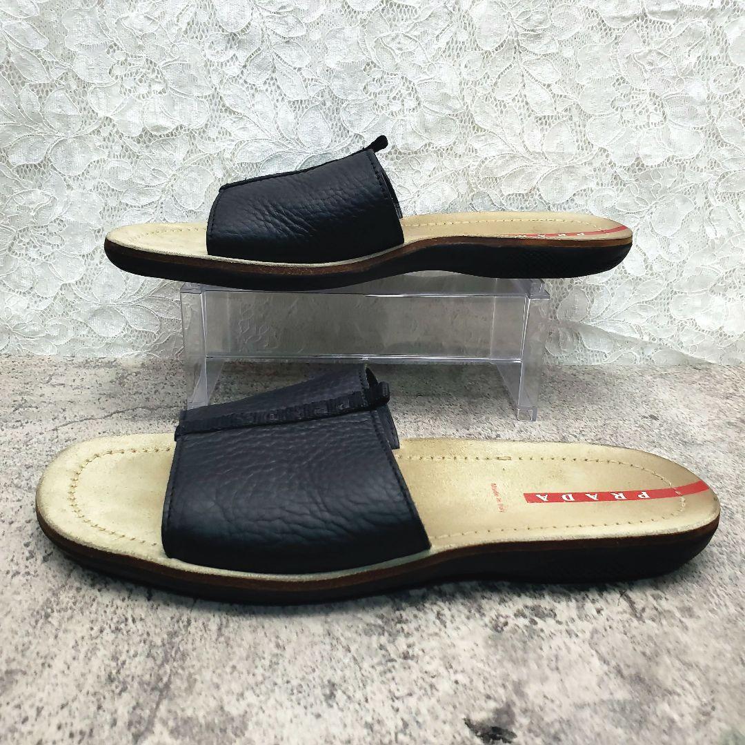 プラダ✨レザー スライドサンダル スリッパ 26～26.5cm 黒 イタリア製