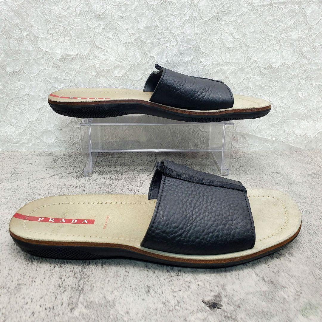 プラダ✨レザー スライドサンダル スリッパ 26～26.5cm 黒 イタリア製