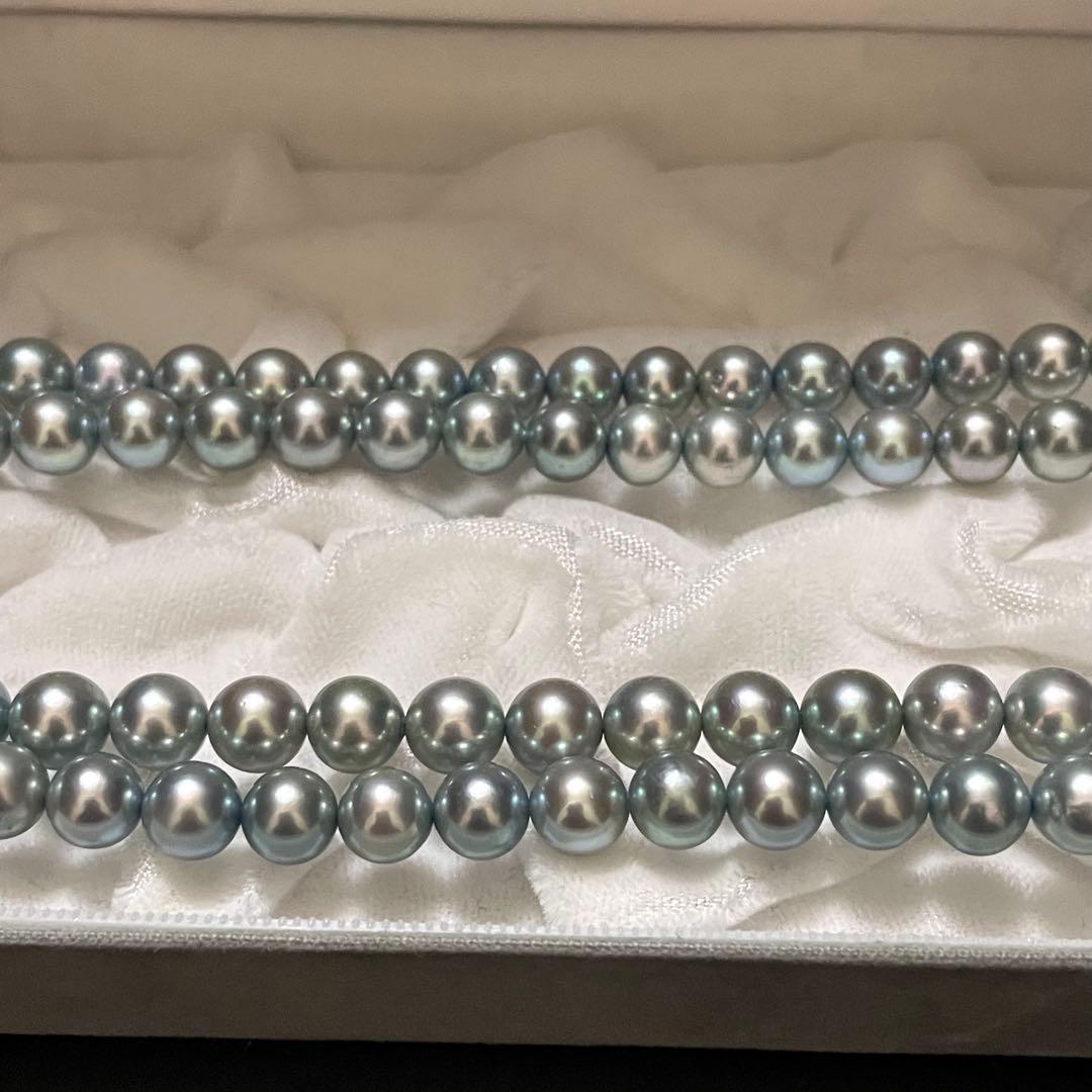 【テリ抜群✨美品】あこや真珠 ロングネックレス ブルーグレーパール 鑑別所 2連