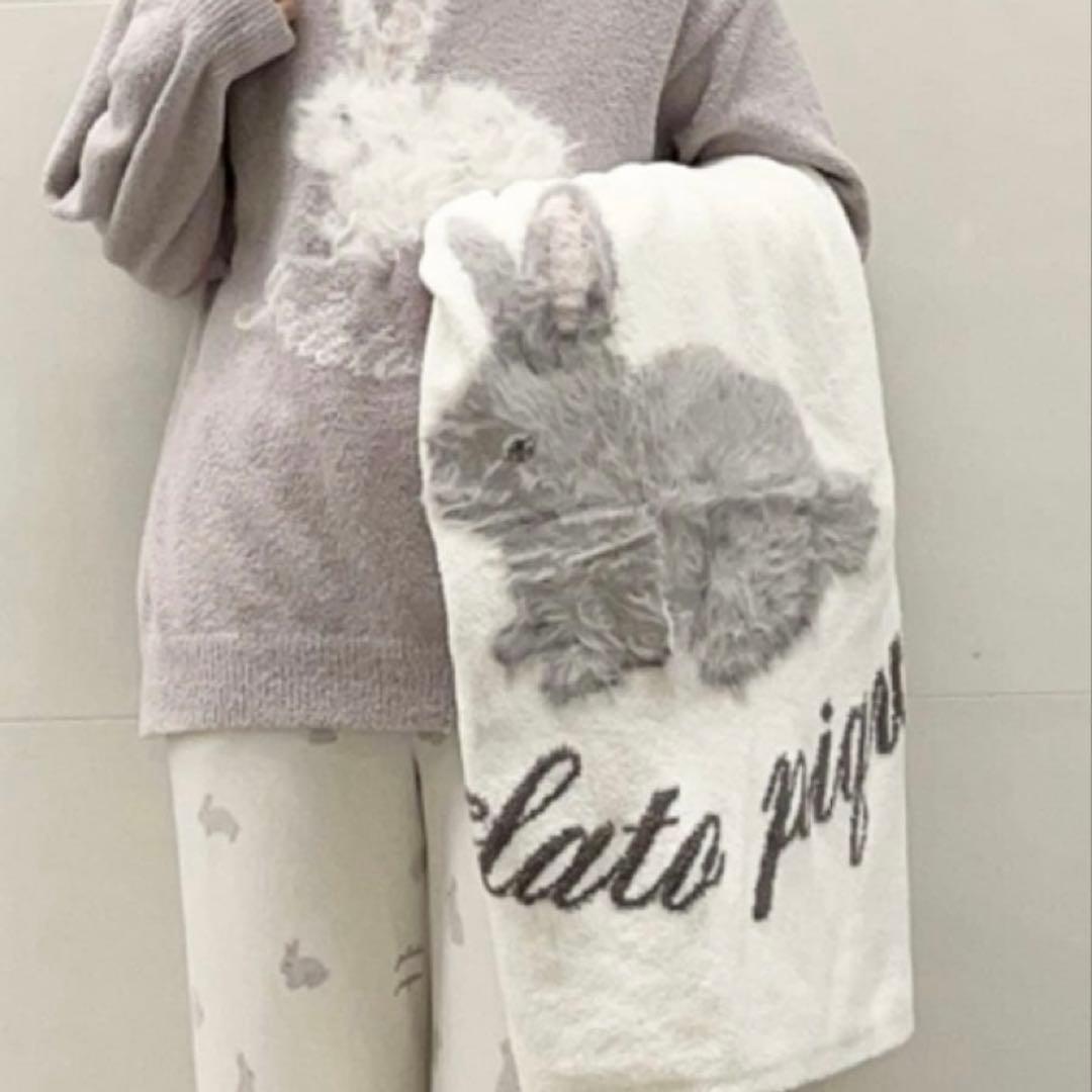 美品　ジェラートピケ ベビモコラビットジャガードブランケット　ラビット　ホワイト