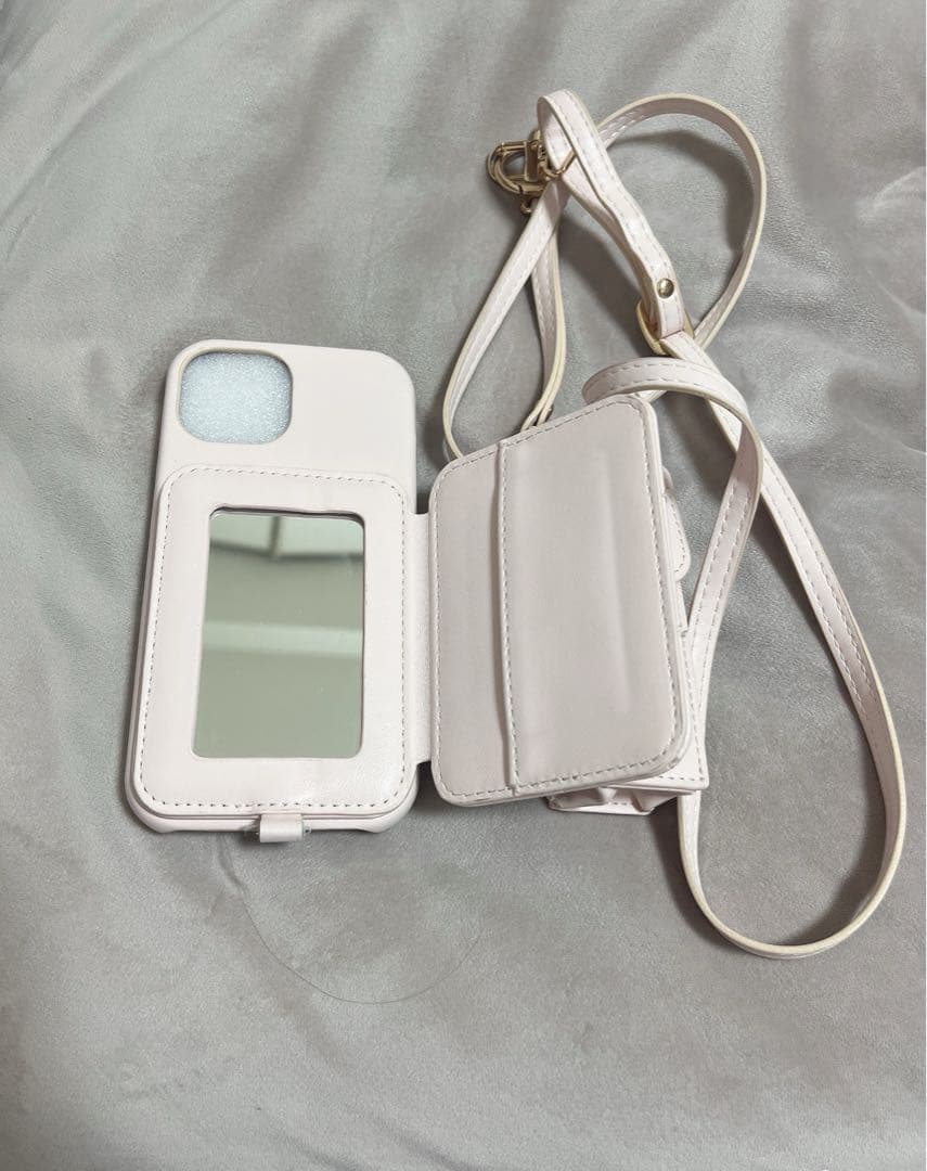 ロゼミューズiPhone15ケースピンク リップケース・ショルダーストラップ付き