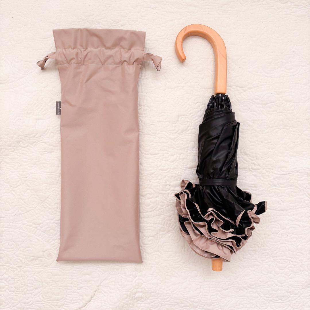 サンバリア100＊折りたたみ日傘２段折 フリル ピンク