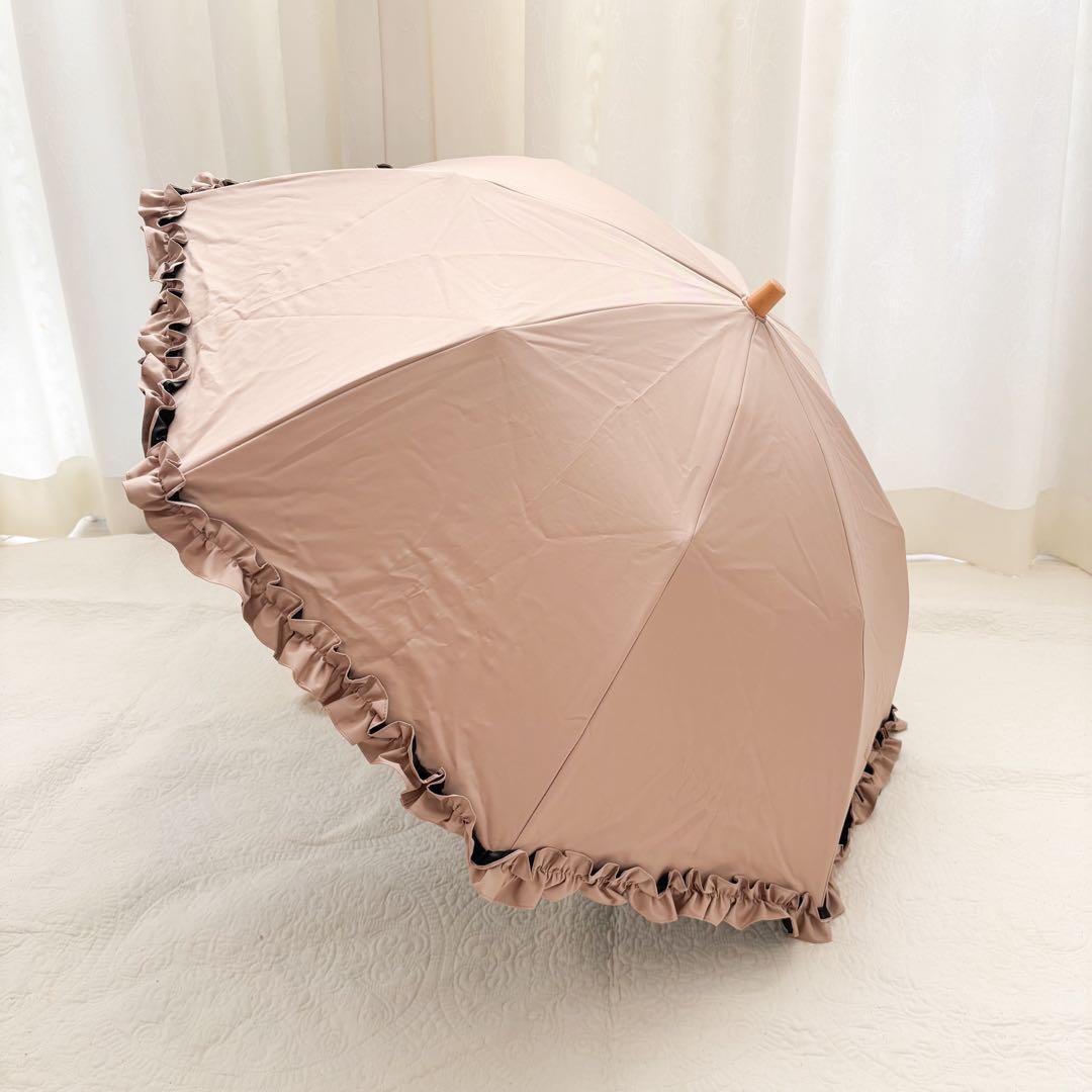 サンバリア100＊折りたたみ日傘２段折 フリル ピンク