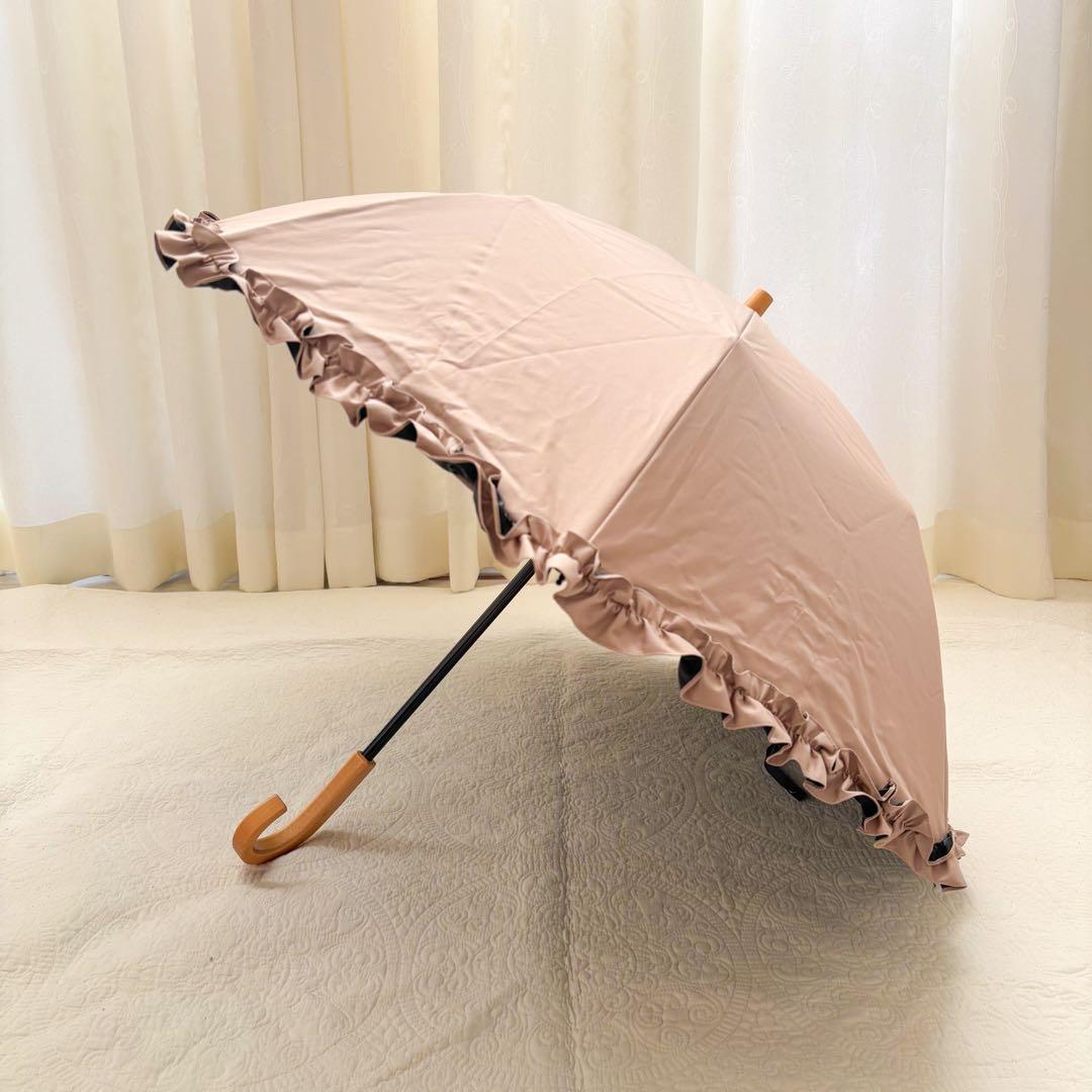 サンバリア100＊折りたたみ日傘２段折 フリル ピンク