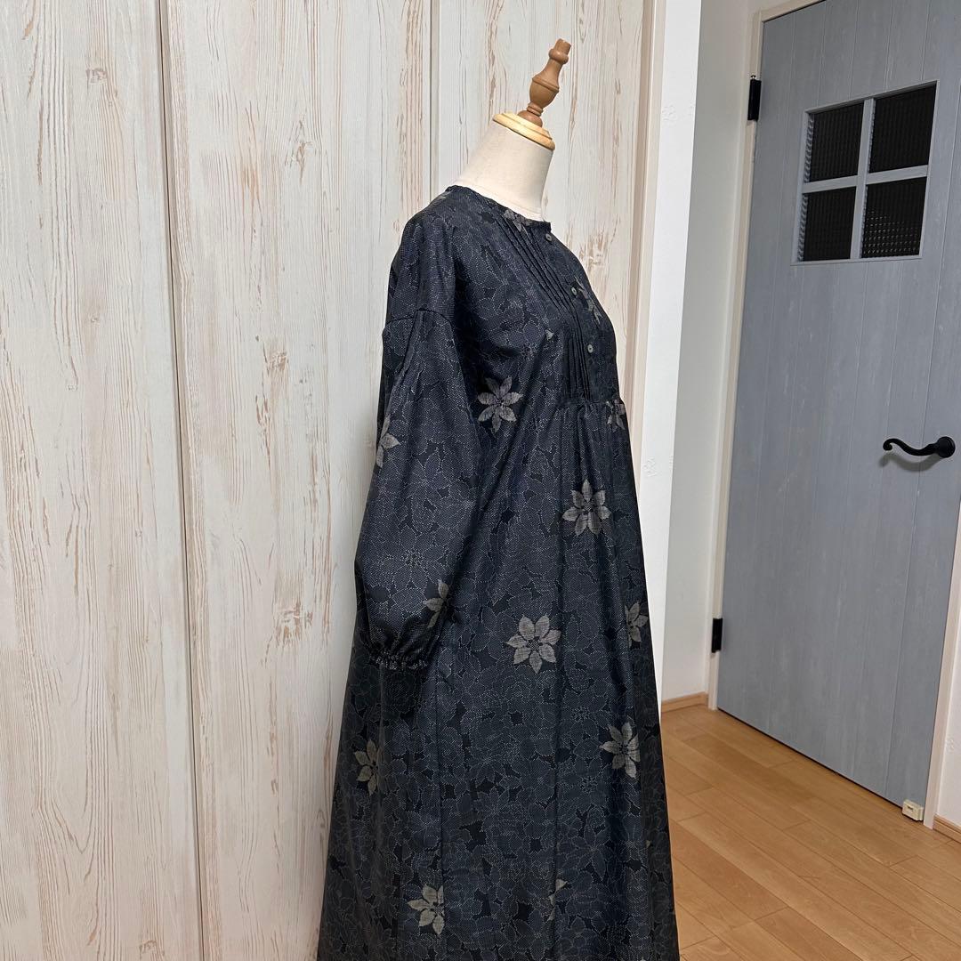 着物リメイク 大島紬(7マルキ)から前ボタンのヨーク切り替えAラインワンピース