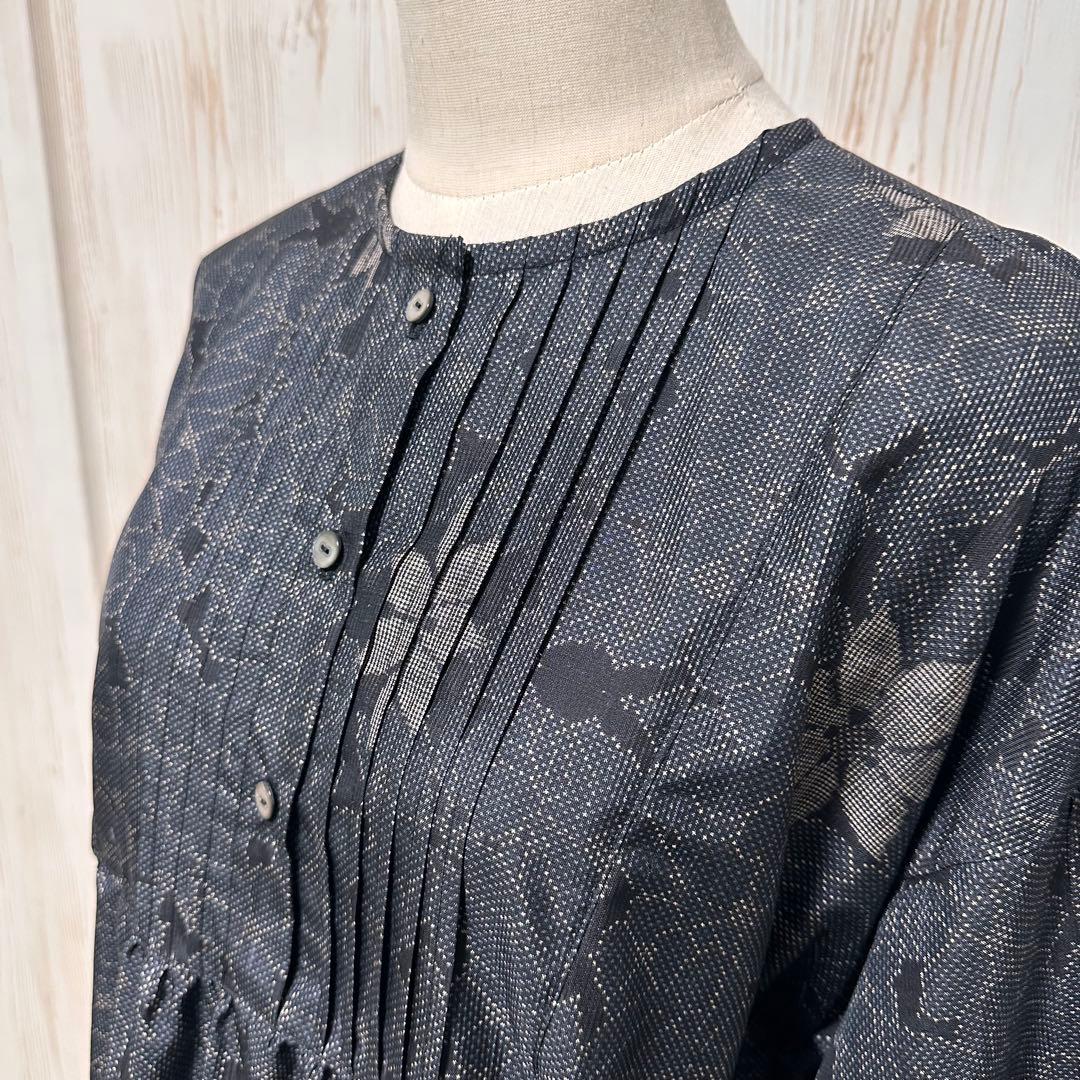 着物リメイク 大島紬(7マルキ)から前ボタンのヨーク切り替えAラインワンピース