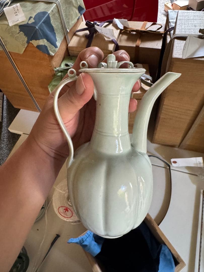 ‼️早速半額‼️リサイクルFORT‼️旧家から直送唐物④‼️中国物で青白磁共蓋水注‼️