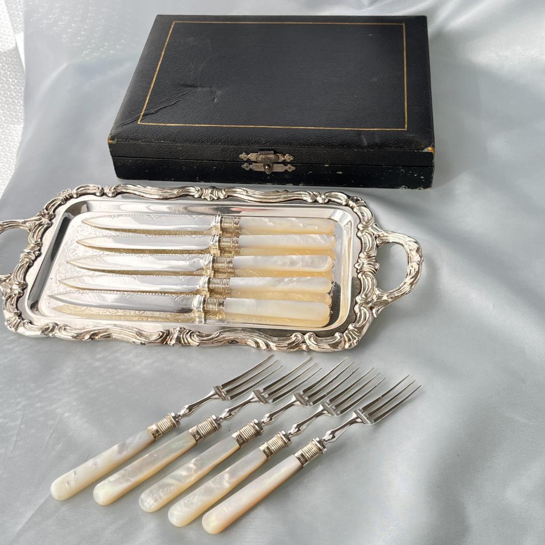 【William Yates 】【白蝶貝 / 純銀継手】デザートセット ケース