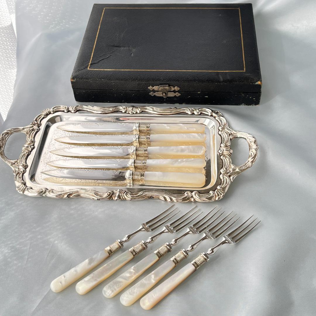 【William Yates 】【白蝶貝 / 純銀継手】デザートセット ケース