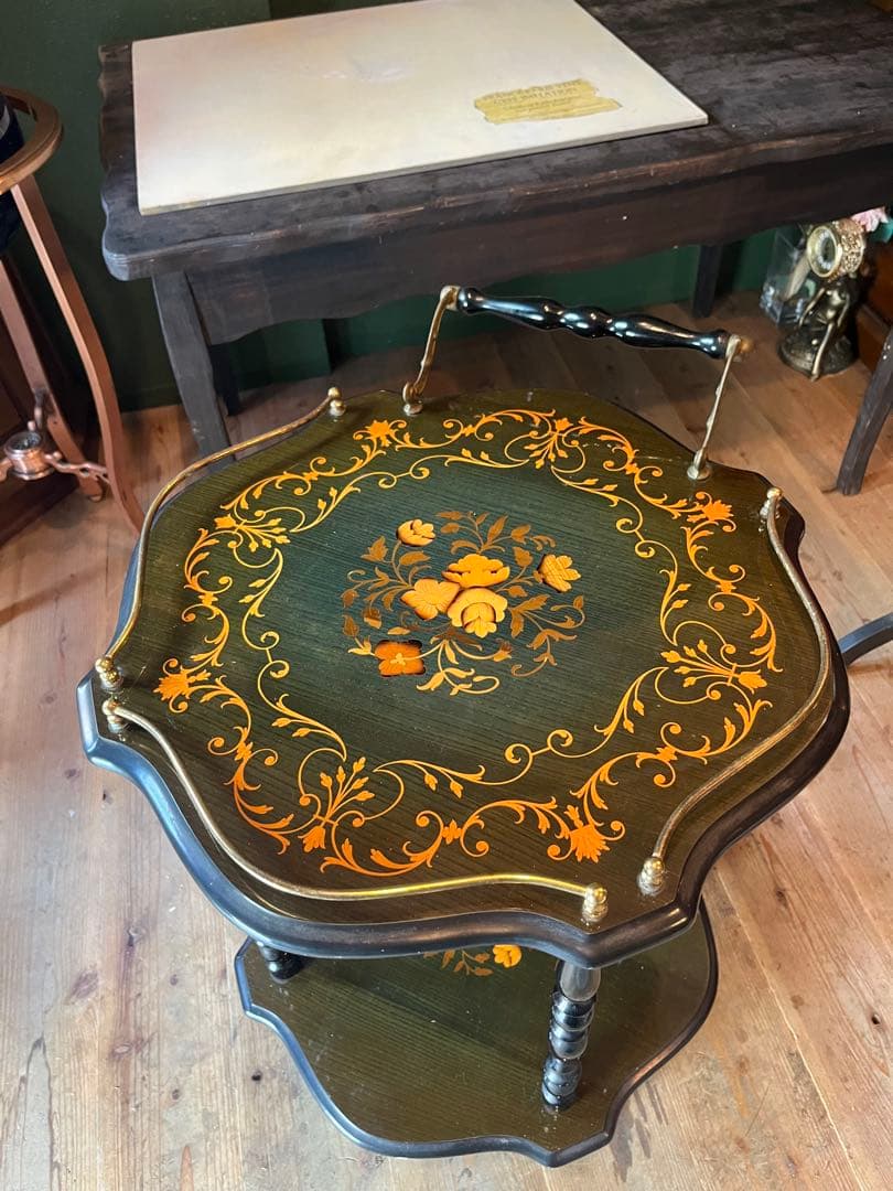 イタリア製 象嵌 ティーワゴン キッチンワゴン アンティーク インテリア