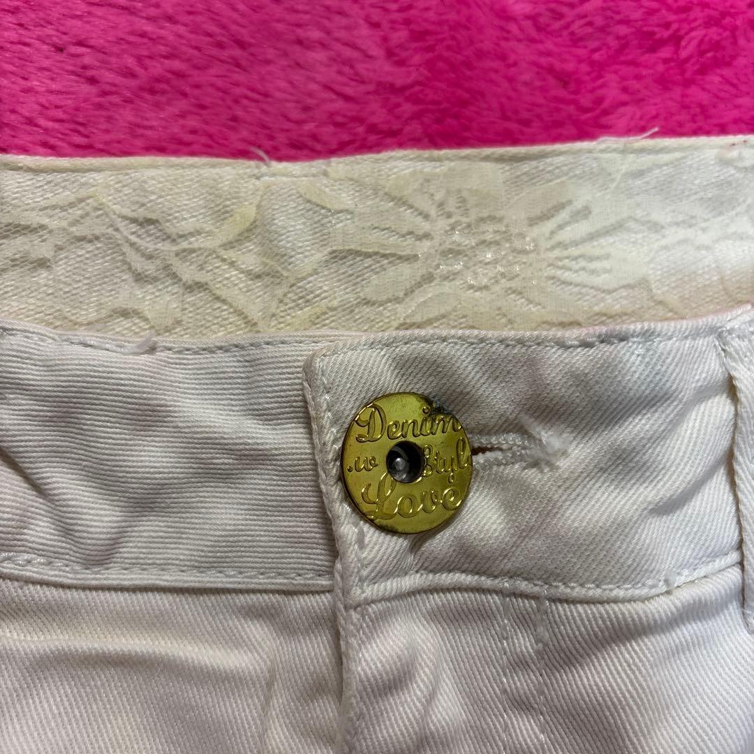 Y2K 平成ギャル系ホワイトデニムショートパンツサイドリング付き