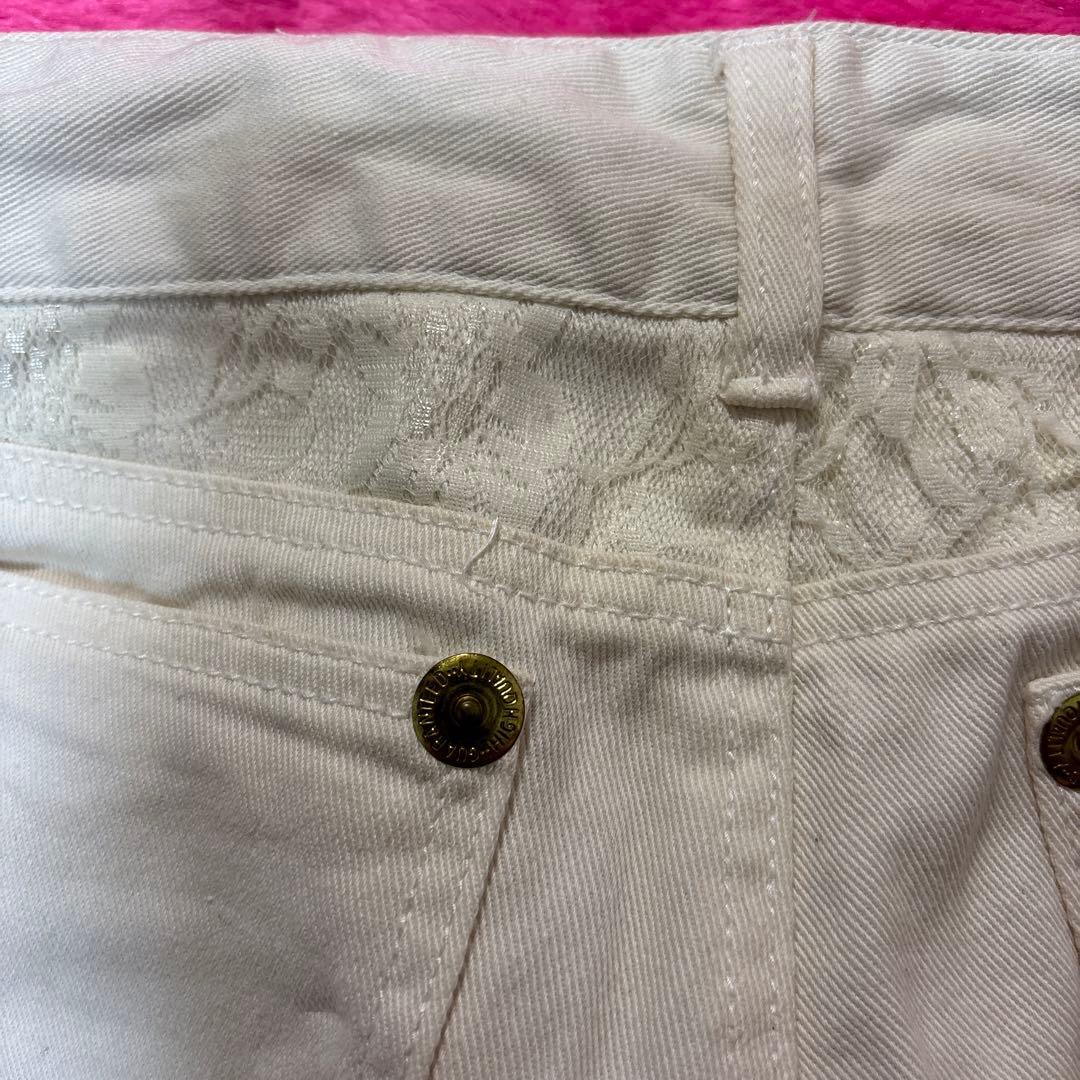 Y2K 平成ギャル系ホワイトデニムショートパンツサイドリング付き