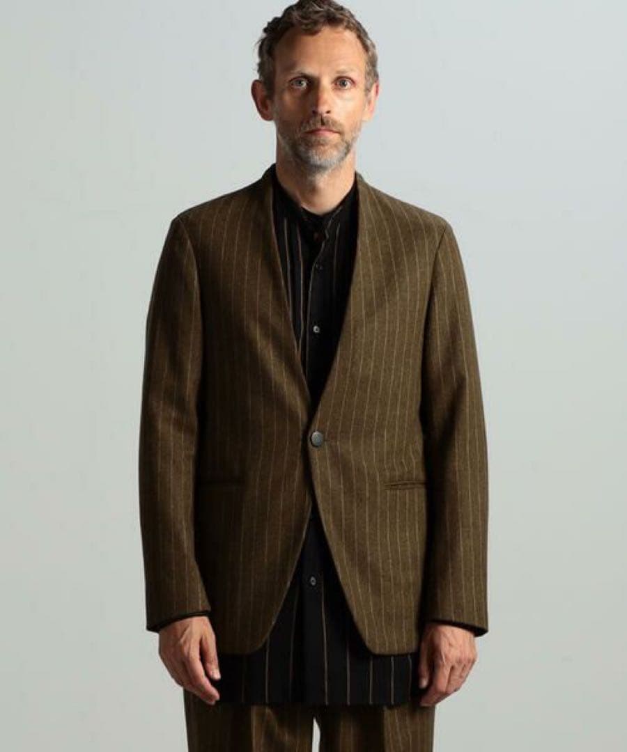 ウールフランネル カラーレス1Bジャケット FOX BROTHERS