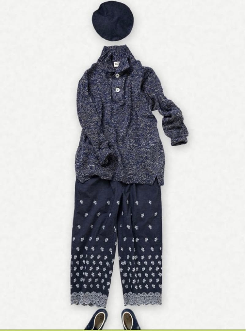 45R ハケ目カットワークのペチパンツ（インディゴ）