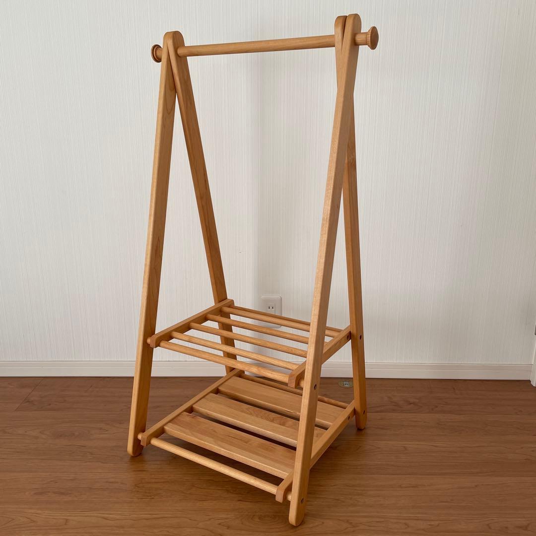 【モモナチュラル】木製ハンガーラックSサイズ(キッズ向き)