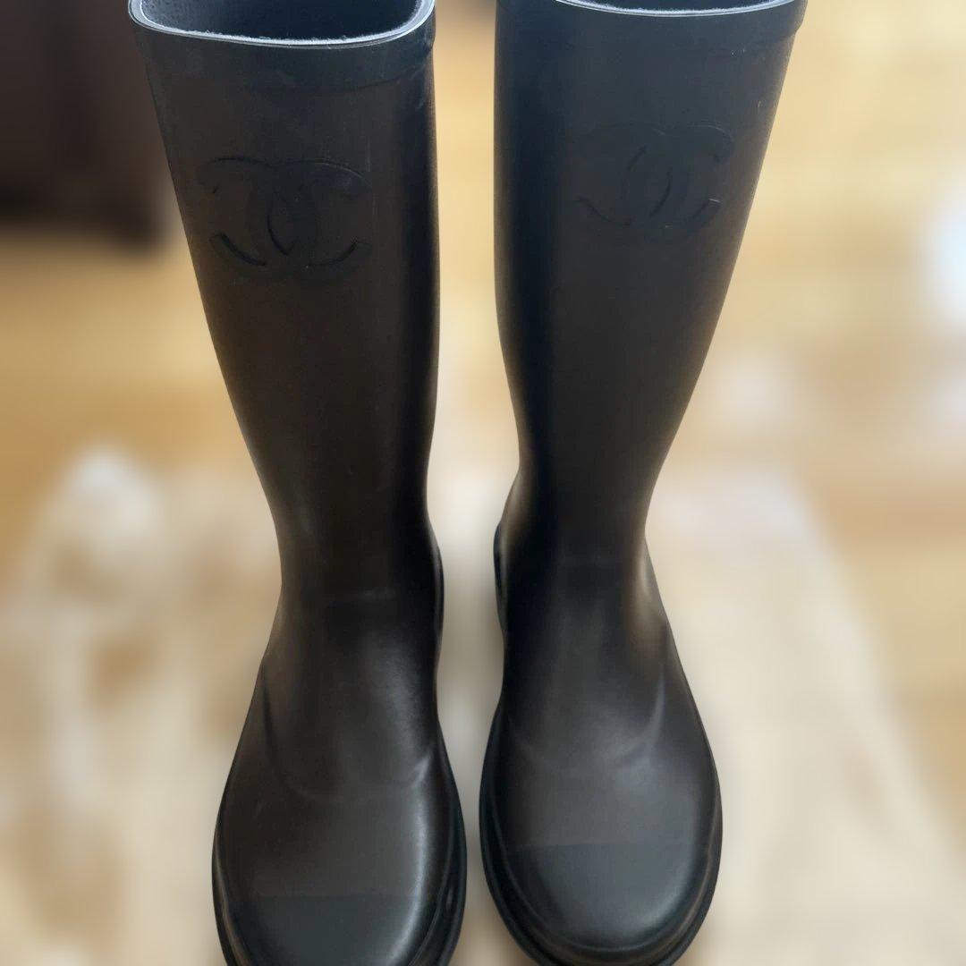 CHANEL ブラウン&ブラック 長靴・レインブーツ23