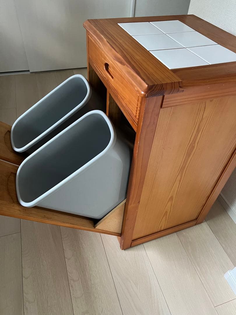 木製ごみ箱 タイル天板付き