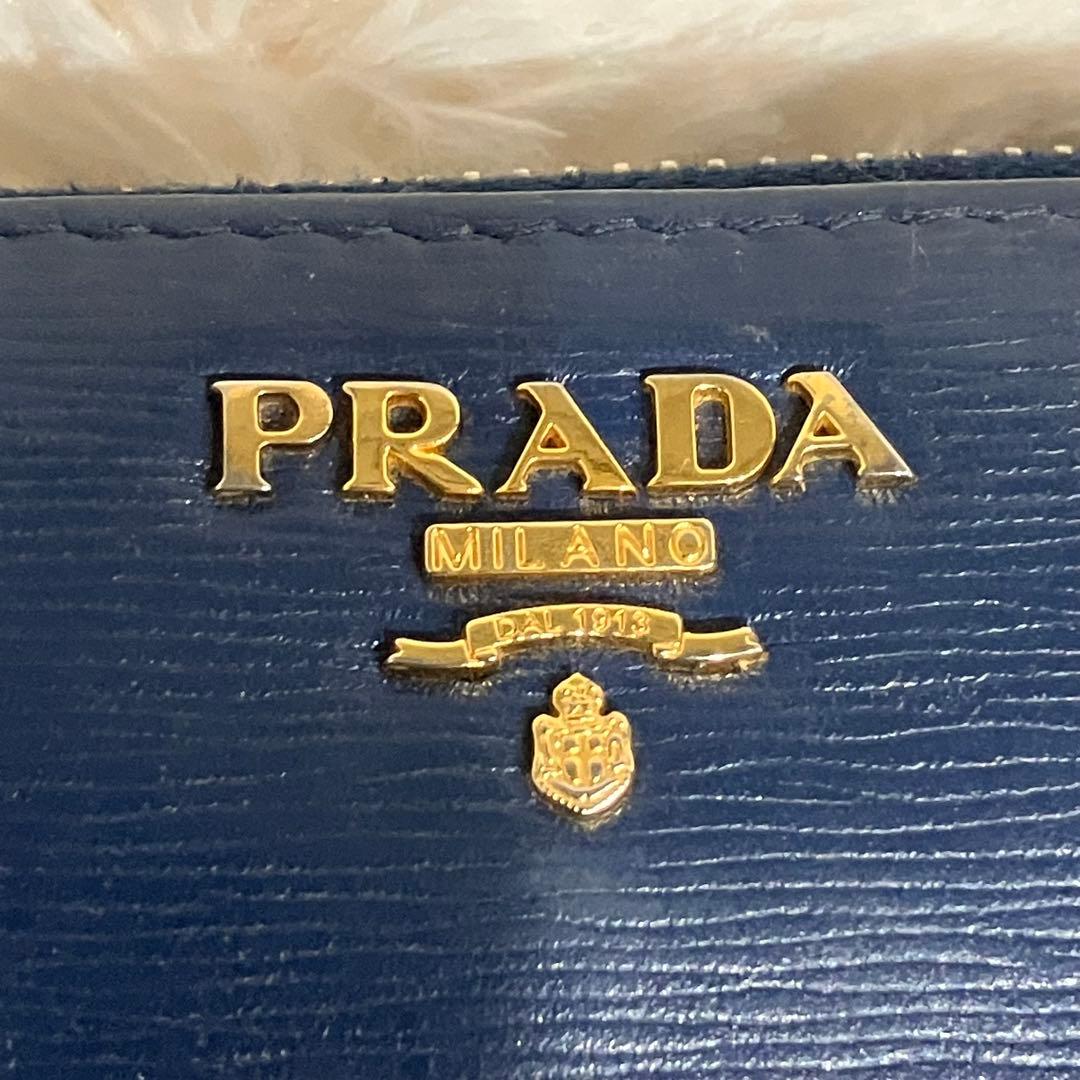 ✨美品✨ PRADA 長財布 ラウンドファスナー サフィアーノレザー ネイビー
