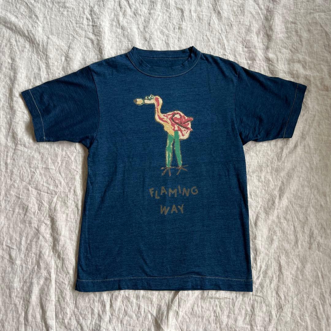 45R 藍染　ティーシャツ　フラミンゴ　S