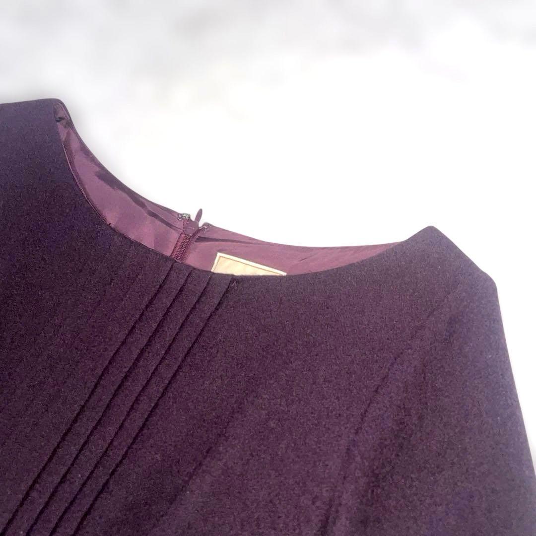 美品　シビラ　プリーツタックデザインウエストリボン付き　ウール　ロングワンピース