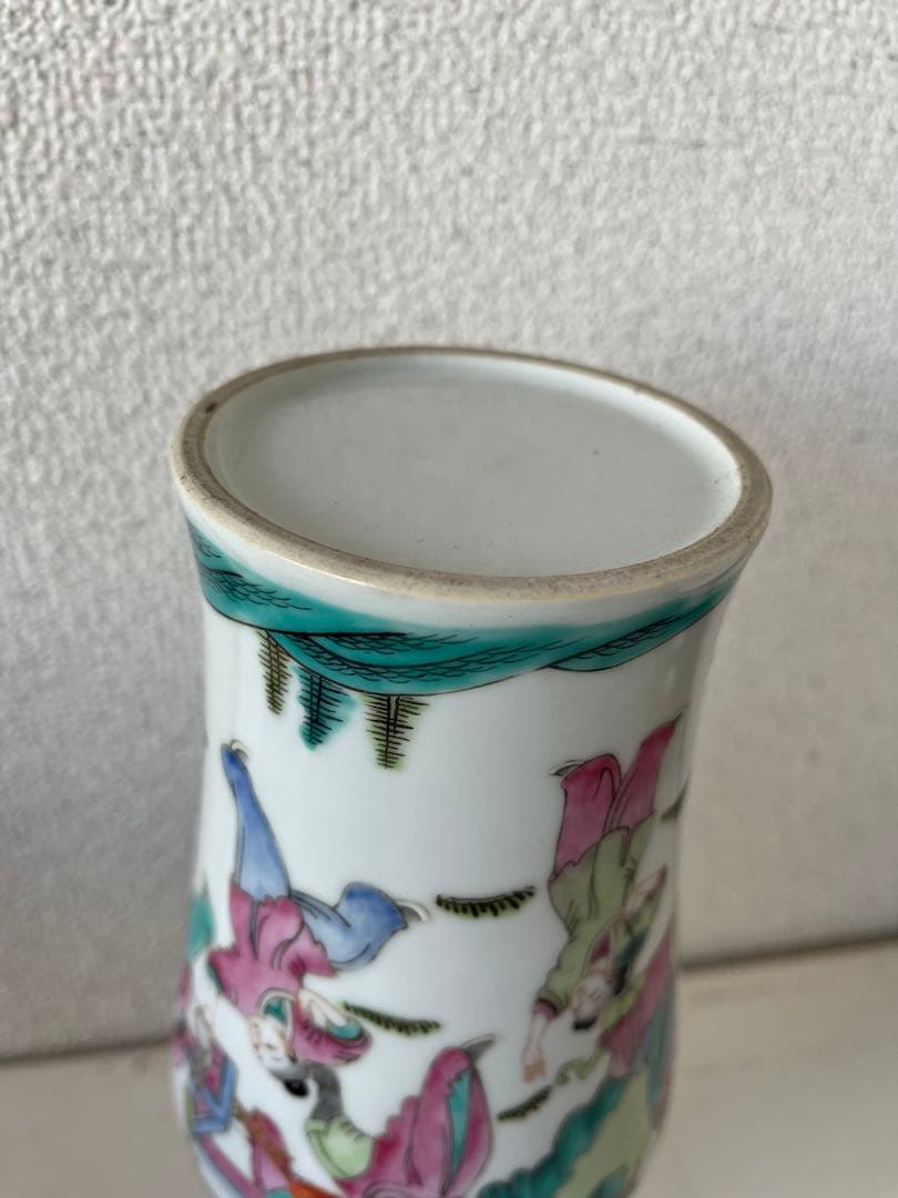 民国時代　中国古玩　粉彩　双耳 花瓶 壺　木箱