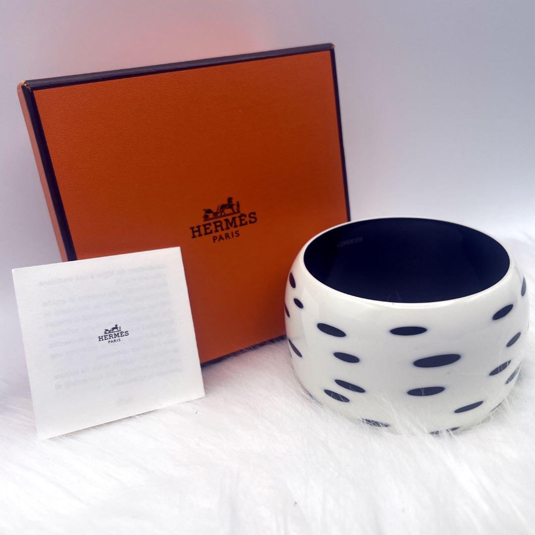 【美品】　HERMES　エルメス　ラッカーウッド　バングル　ホワイト×ブラック