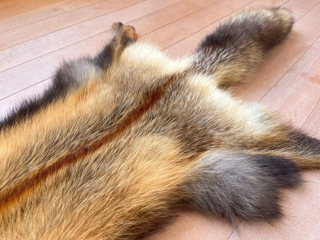 超希少 幻の十字ギツネ / クロスフォックス リアルファー C5★ラグ 毛皮