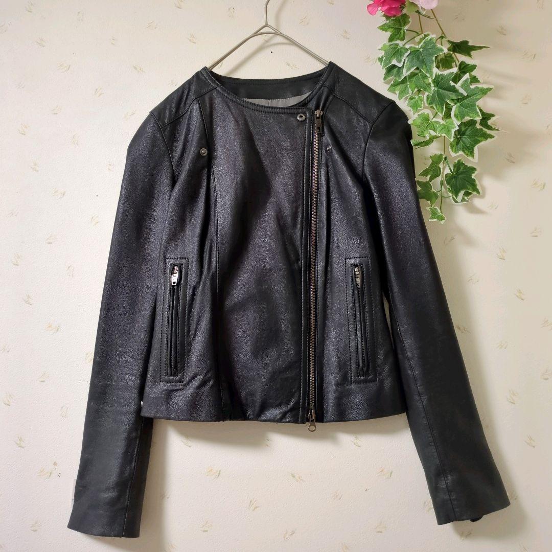 23区 ニジュウサンク　ライダースジャケット　ノーカラー　レザー　ブラック　M
