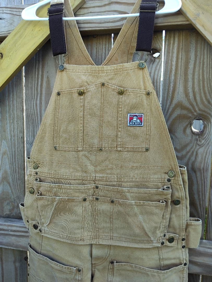 オーバーオール　ダブルニーカンガルーエプロン付き