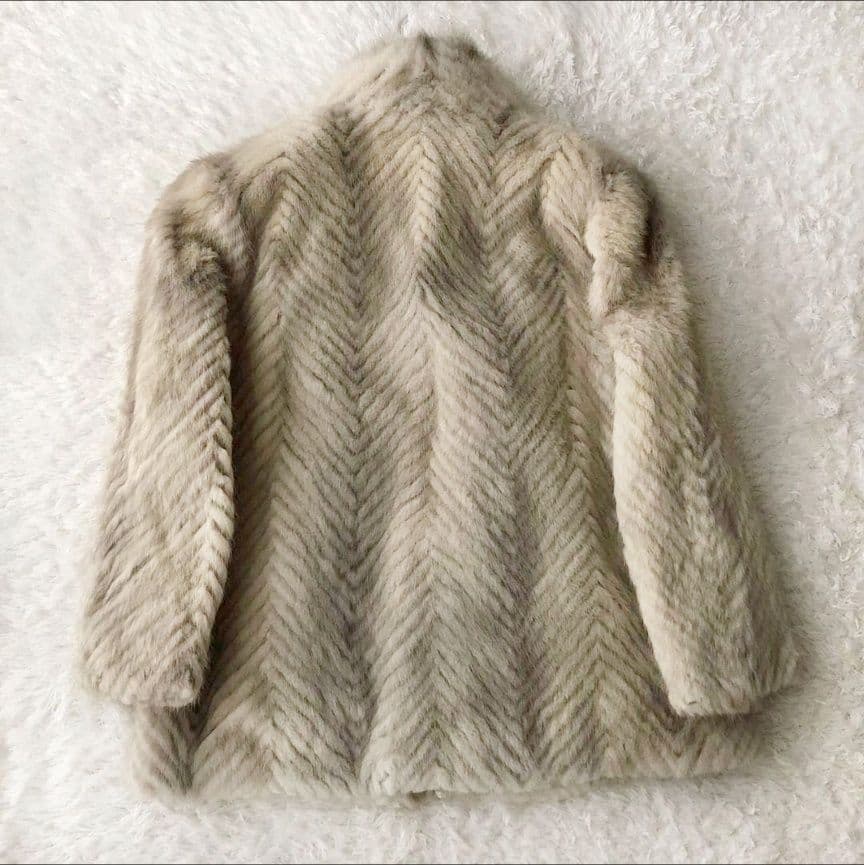 毛皮コート ファーコート リアル ミンク ホワイトシルバー ライトグレー M