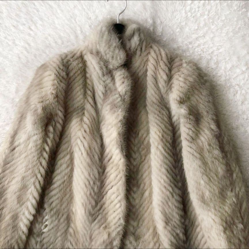 毛皮コート ファーコート リアル ミンク ホワイトシルバー ライトグレー M