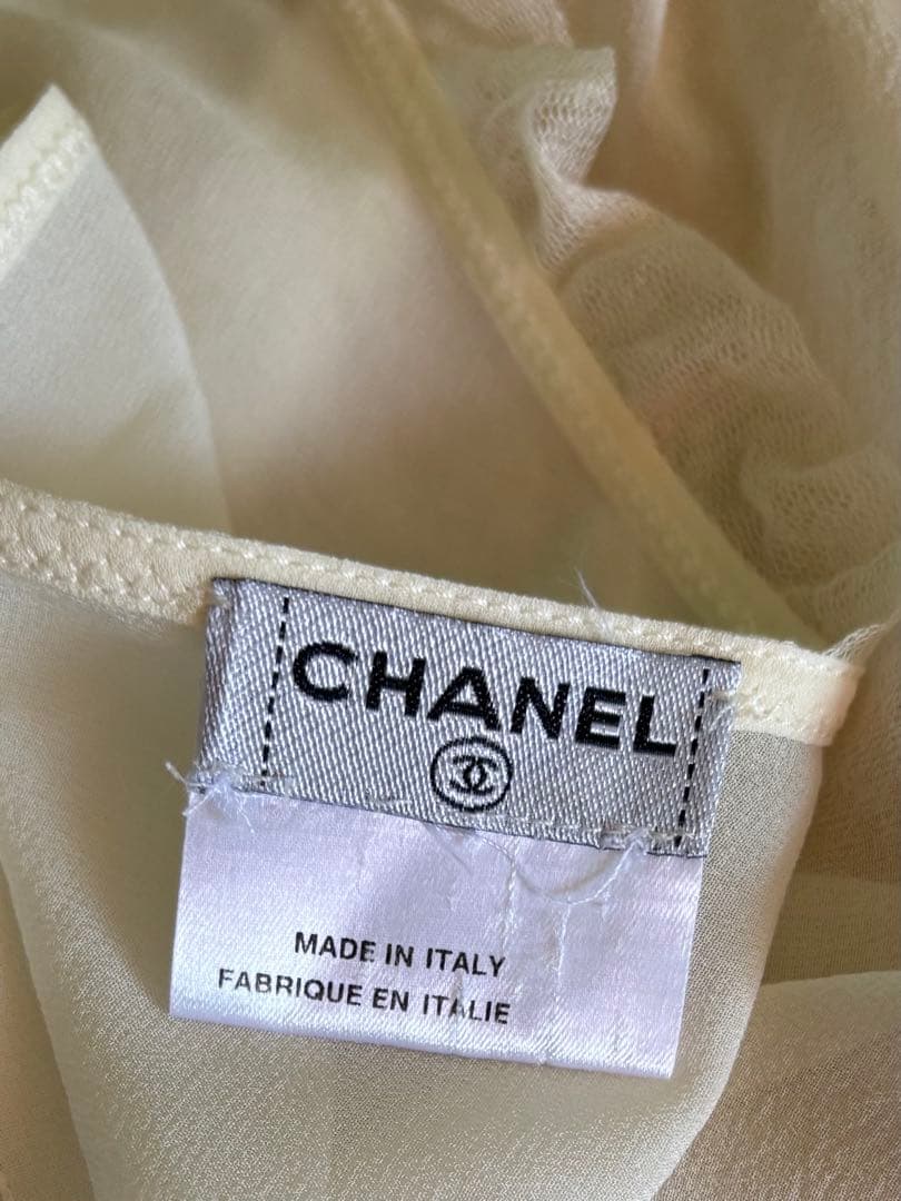 シャネルCHANELシフォンキャミソール リボンオフホワイトsize40
