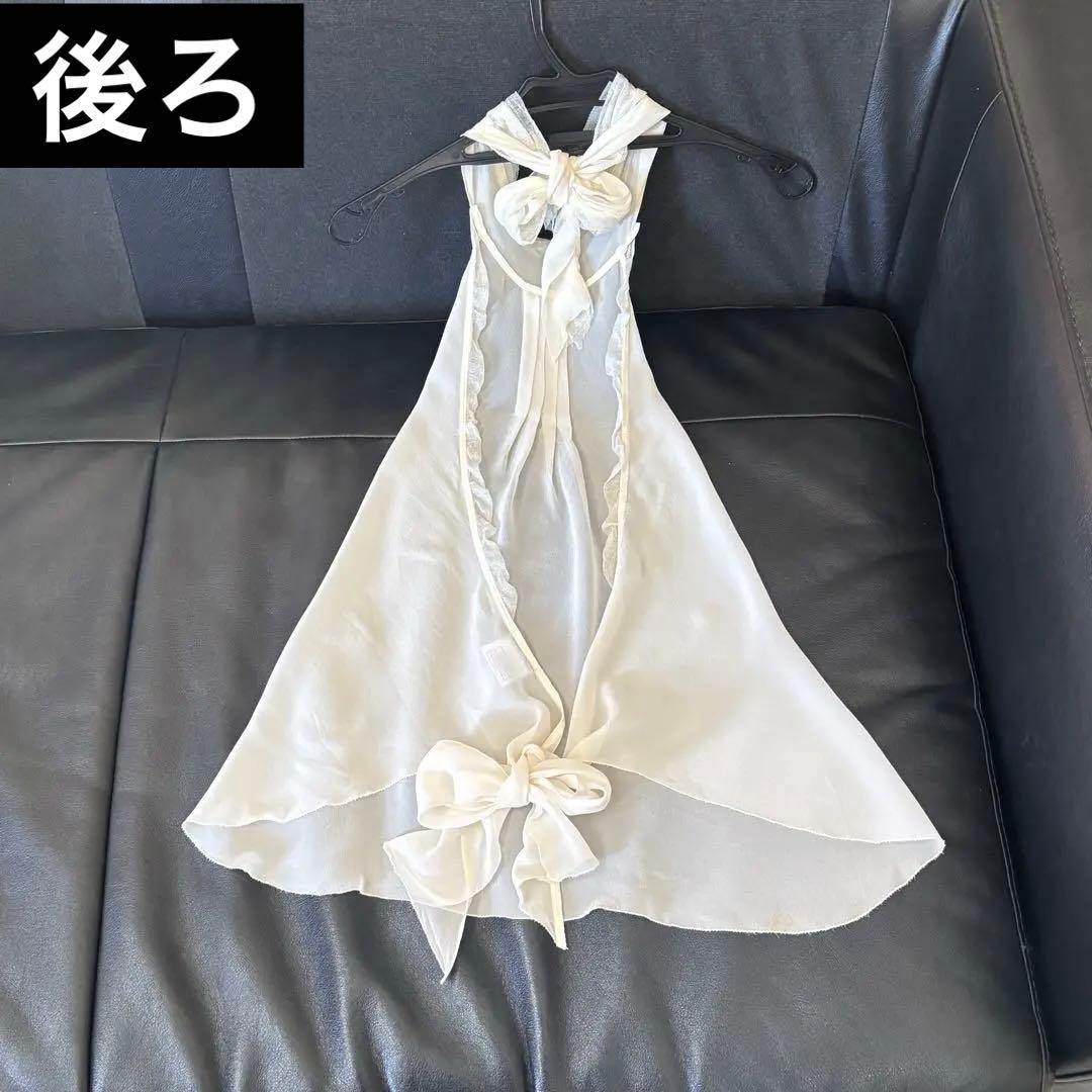 シャネルCHANELシフォンキャミソール リボンオフホワイトsize40