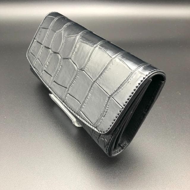 フォロー割適用　本物クロコ　シャム　クロコダイル　長財布　BK　マグネット式