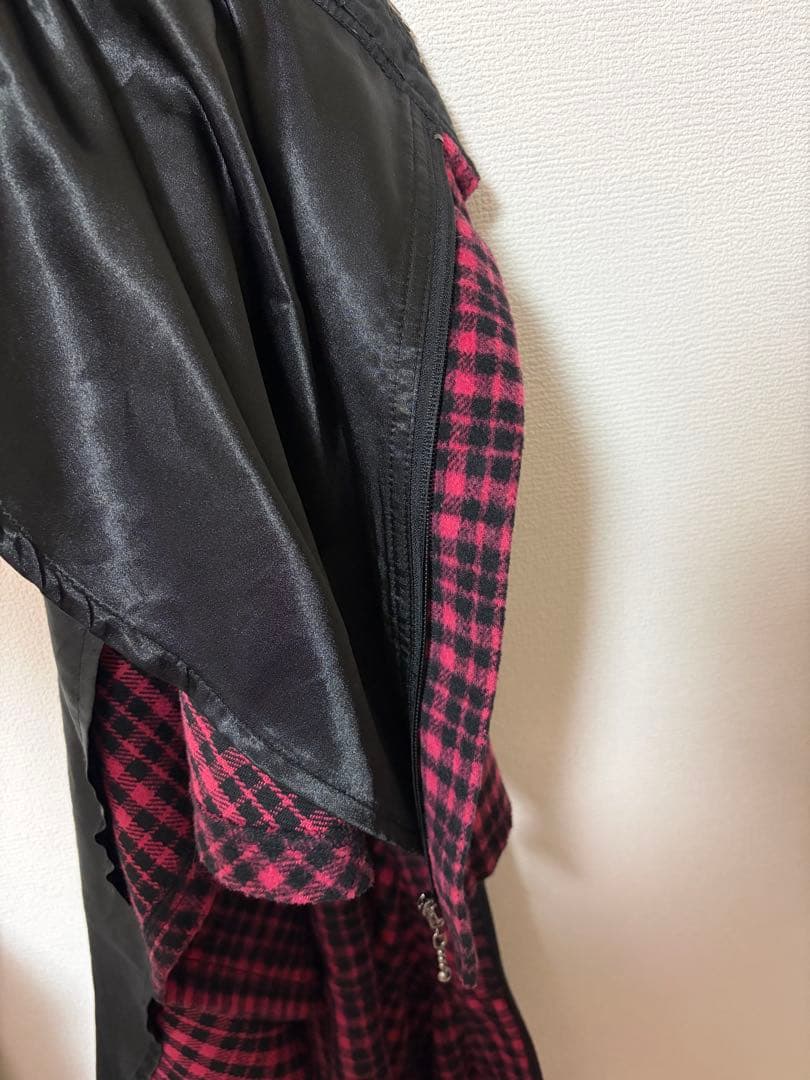 ALGONQUINS ピンク チェック 猫耳 フード ファー アウター