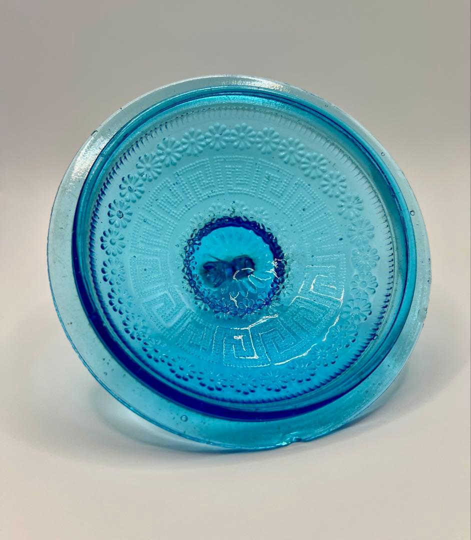 型ガラス蓋物　菓子器　キャンディポット　ボンボニエール　ウランガラス　大正ロマン